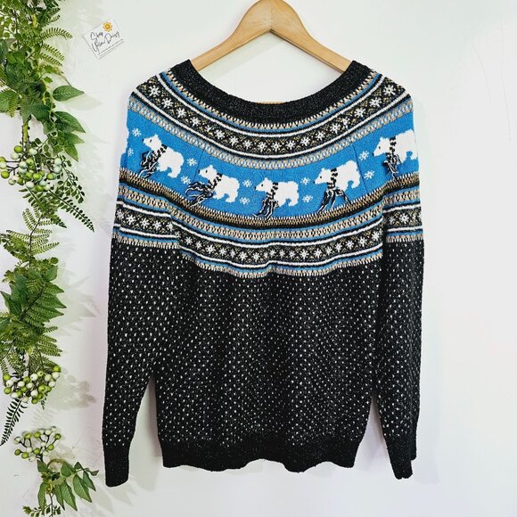 Holiday Christmas Polar‎ Bear Knit Sweater Black/Blue Sz XL Unisex 《935》J - Picture 4 of 7